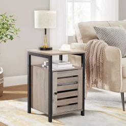 Cheap SONGMICS Table de chevet persiennes grège Greige + Noir