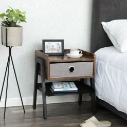 New SONGMICS Table de chevet tiroir tissu Marron Rustique