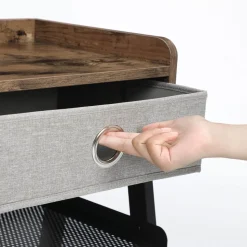 New SONGMICS Table de chevet tiroir tissu Marron Rustique