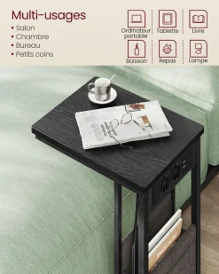 New SONGMICS Table de salon à 2 niveaux 80 x 45 cm (ø x h) gris anthracite