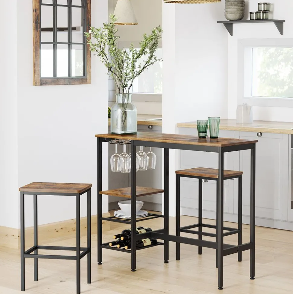 Hot SONGMICS Table haute avec étagères Brun Vintage Noir