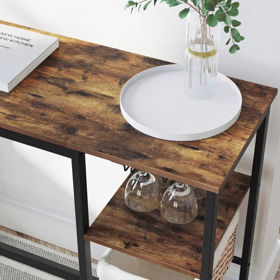 Hot SONGMICS Table haute avec étagères Brun Vintage Noir