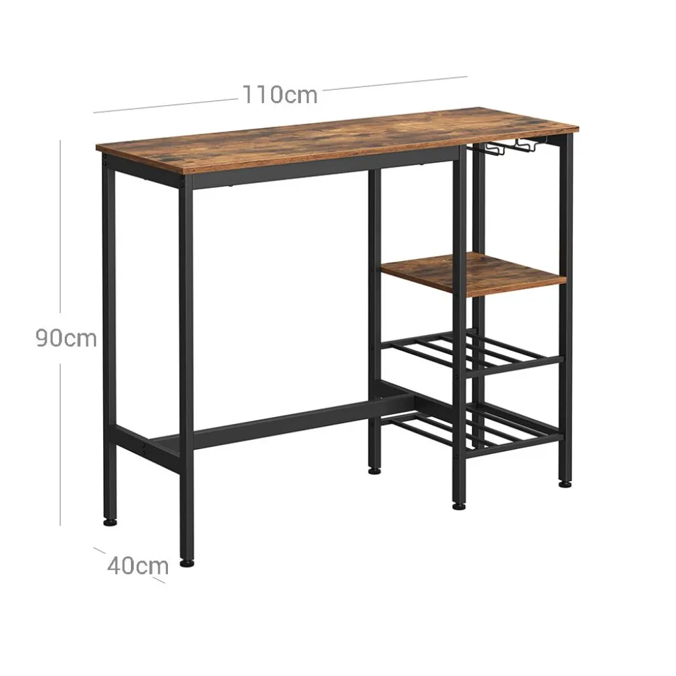 Hot SONGMICS Table haute avec étagères Brun Vintage Noir