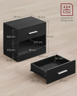 Best SONGMICS Tables de chevet avec tiroir et compartiment ouvert pieds en bois noir boisé
