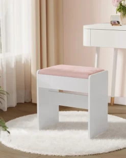 Online SONGMICS Tabouret coiffeuse blanc crème et beige chêne