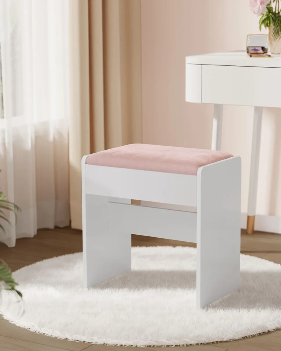 Online SONGMICS Tabouret coiffeuse blanc crème et beige chêne