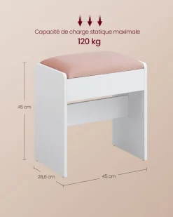 Online SONGMICS Tabouret coiffeuse blanc crème et beige chêne