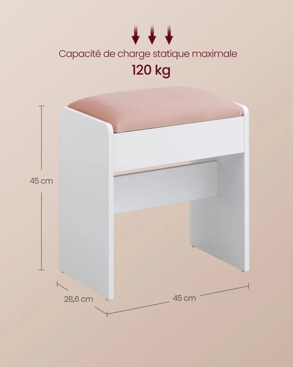 Online SONGMICS Tabouret coiffeuse blanc crème et beige chêne