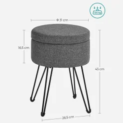 Best Sale SONGMICS Tabouret rangement rond Gris Foncé