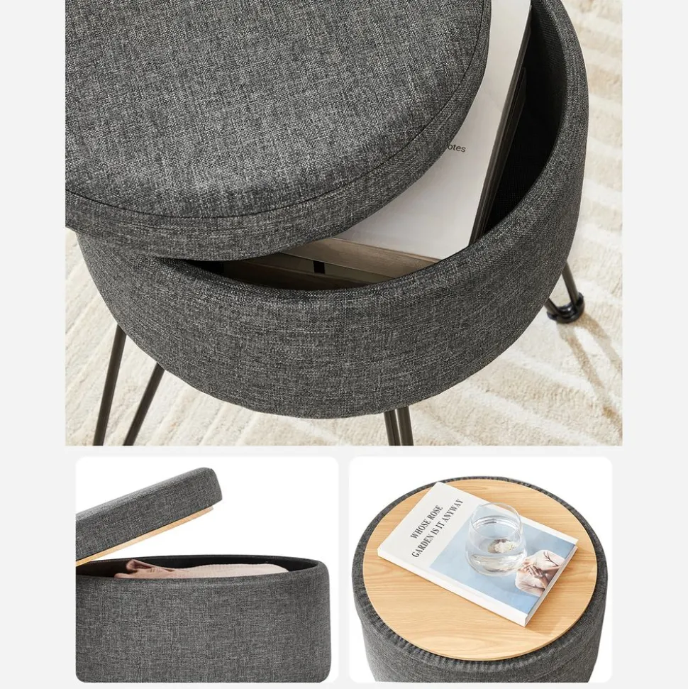 Best Sale SONGMICS Tabouret rangement rond Gris Foncé