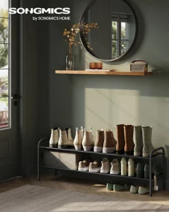 Store SONGMICS Étagère à chaussures à 2 niveaux avec 4 crochets noir d'encre