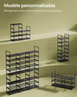 Outlet SONGMICS Étagère à chaussures à 3 niveaux pour 18 paires noir d'encre