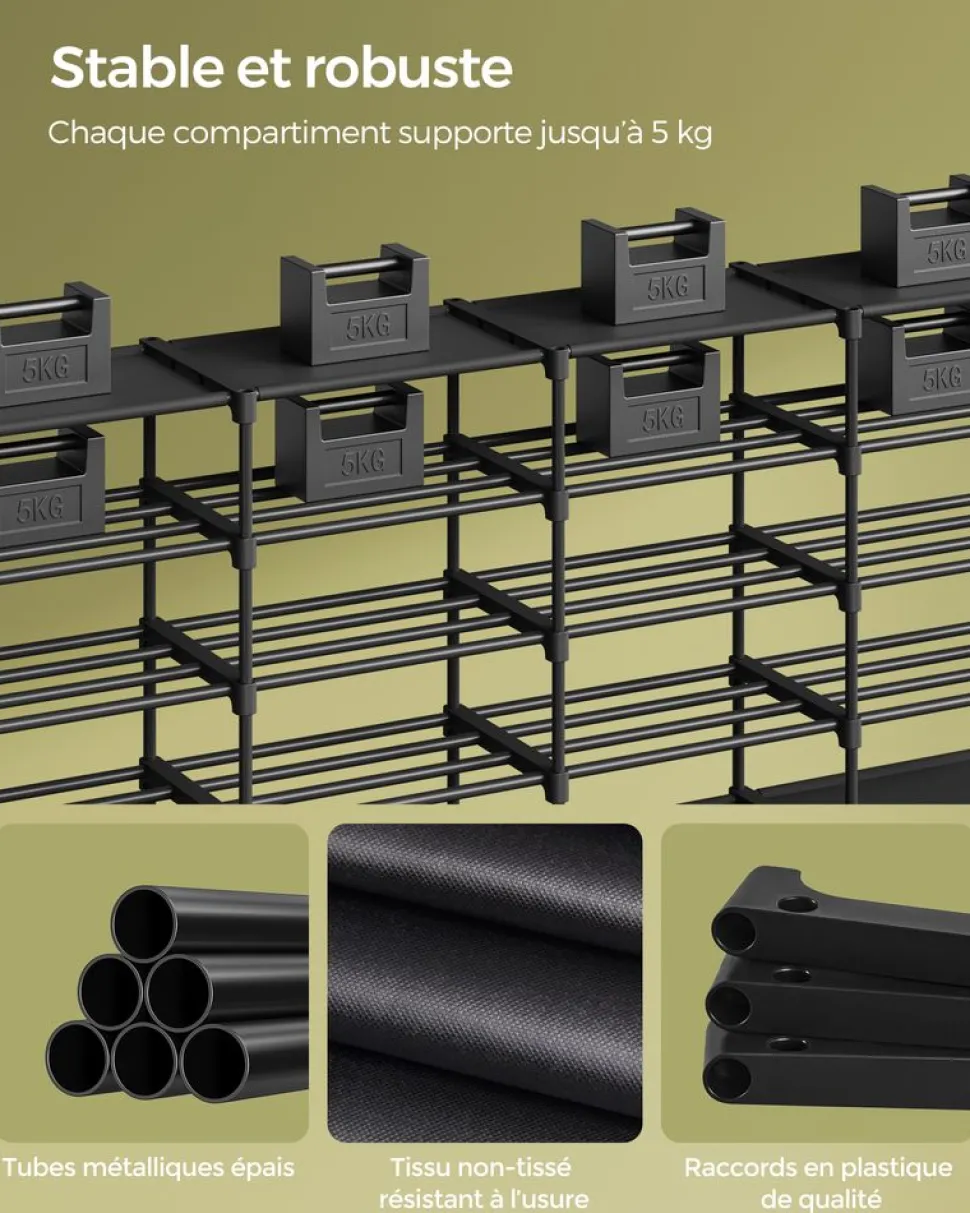 Outlet SONGMICS Étagère à chaussures à 3 niveaux pour 18 paires noir d'encre