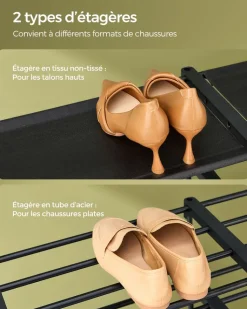 Outlet SONGMICS Étagère à chaussures à 3 niveaux pour 18 paires noir d'encre