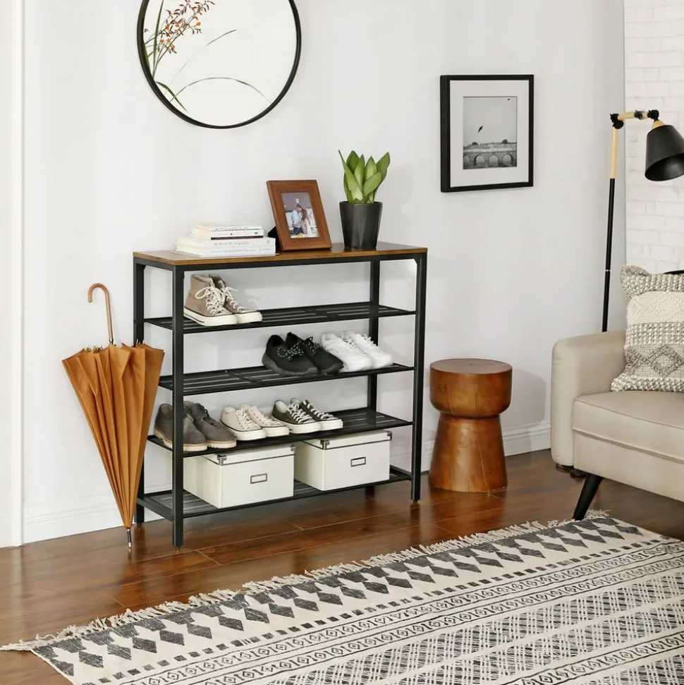 Fashion SONGMICS Étagère à chaussures industriel Brun Vintage Noir