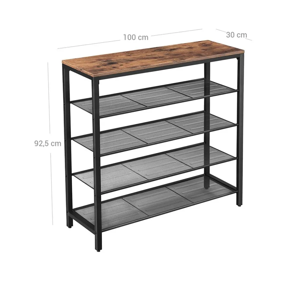 Fashion SONGMICS Étagère à chaussures industriel Brun Vintage Noir