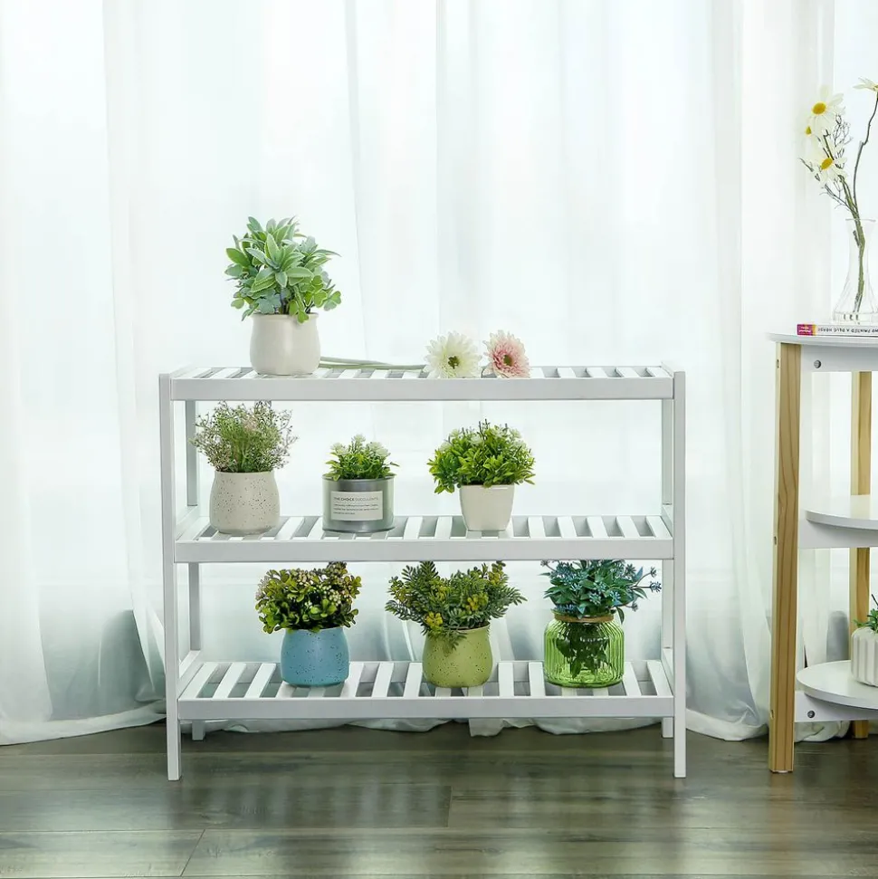 Cheap SONGMICS Étagère 3 niveaux bambou Blanc