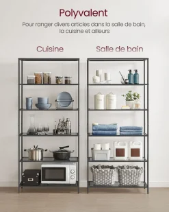 New SONGMICS Étagère 3 niveaux en métal 40 x 65 x 80 cm Noir