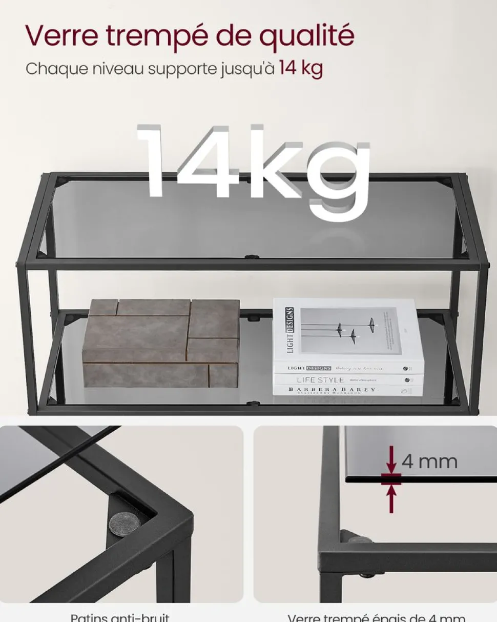 New SONGMICS Étagère 3 niveaux en métal 40 x 65 x 80 cm Noir