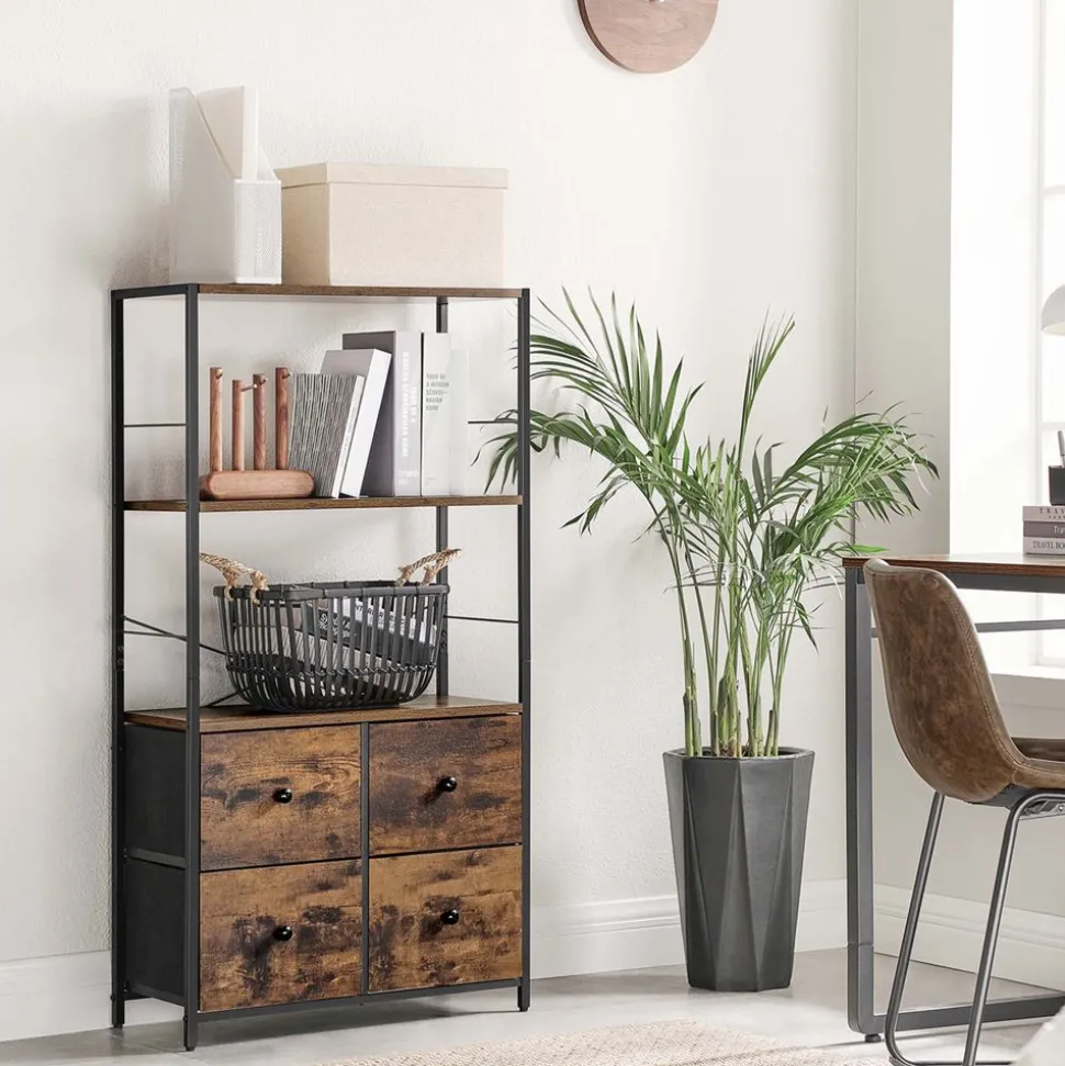 Fashion SONGMICS Étagère 4 tiroirs rustique Noir