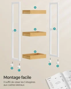New SONGMICS Étagère chaussure 5 niveaux en métal et tissu oxford 29 x 89 x 92,5 cm 4 crochets marron rustique et noir