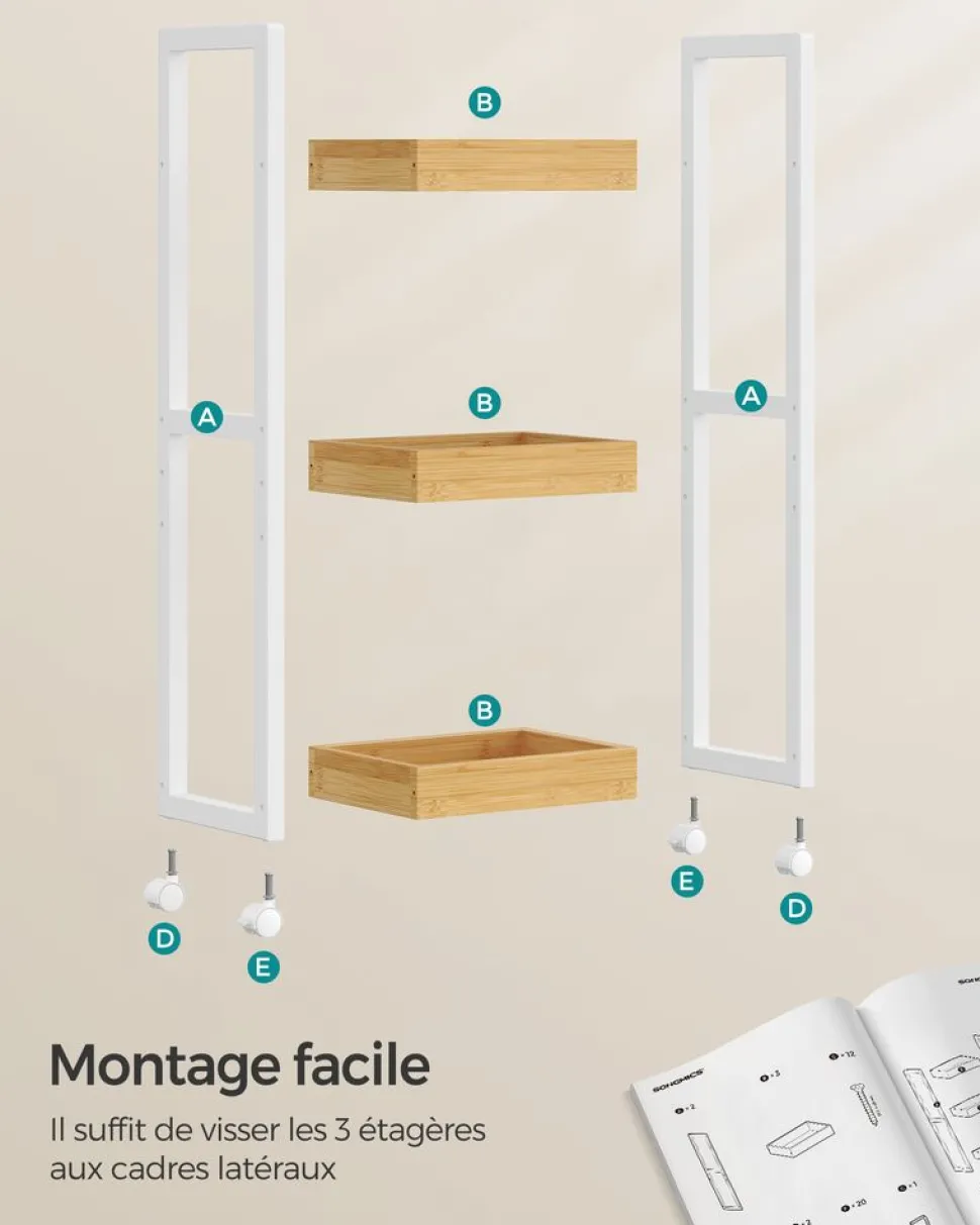New SONGMICS Étagère chaussure 5 niveaux en métal et tissu oxford 29 x 89 x 92,5 cm 4 crochets marron rustique et noir