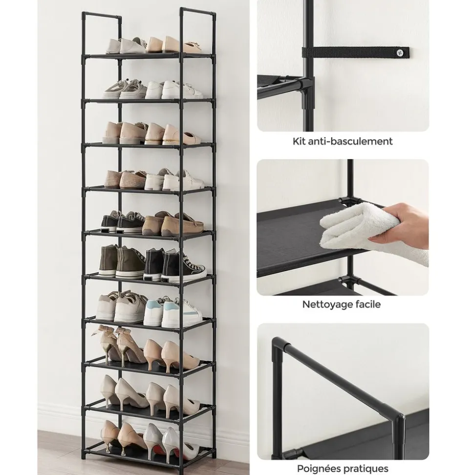 Fashion SONGMICS Étagère chaussures 10 niveaux noir