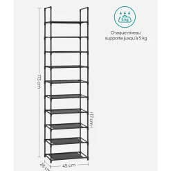 Fashion SONGMICS Étagère chaussures 10 niveaux noir