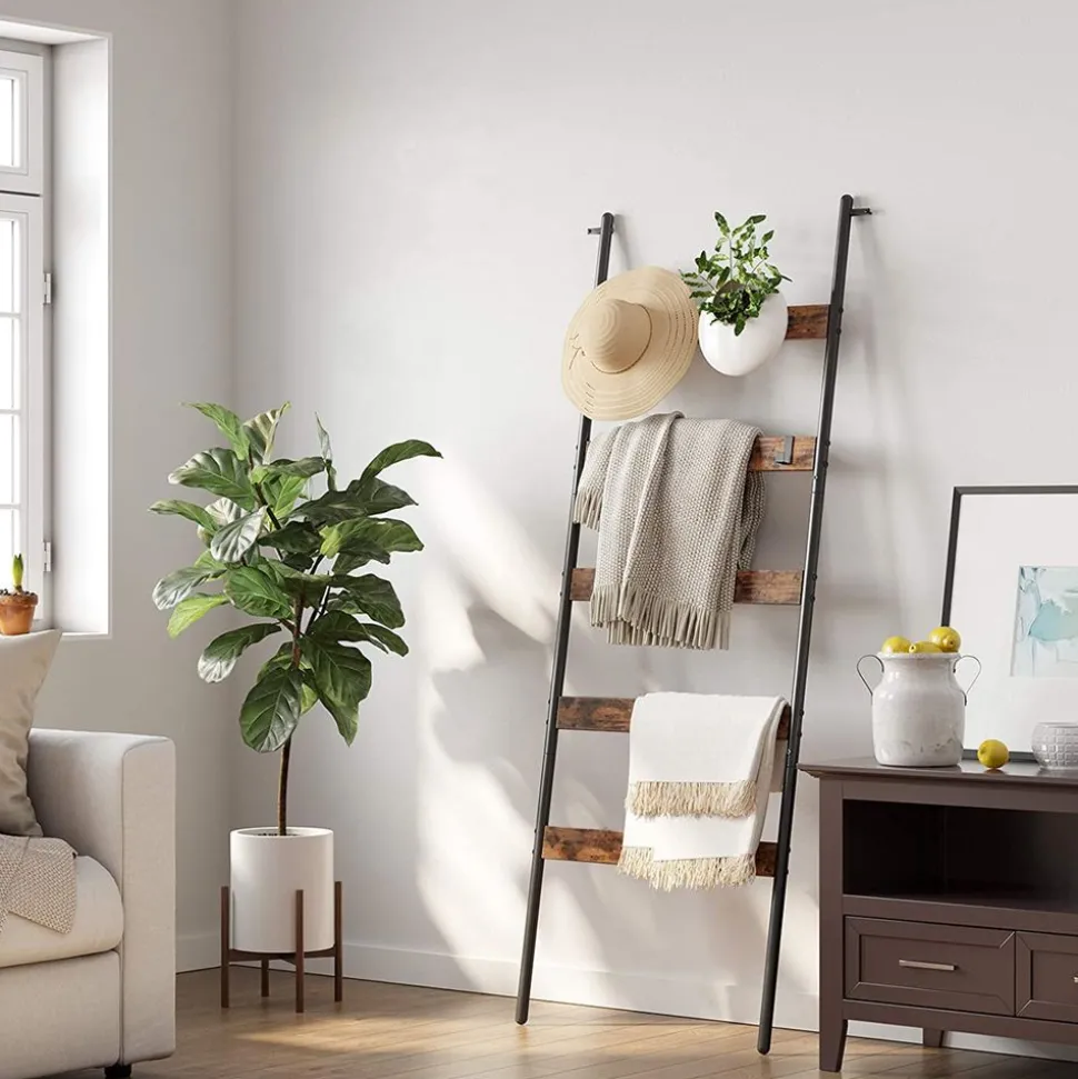 Discount SONGMICS Étagère échelle industriel Brun Vintage Noir