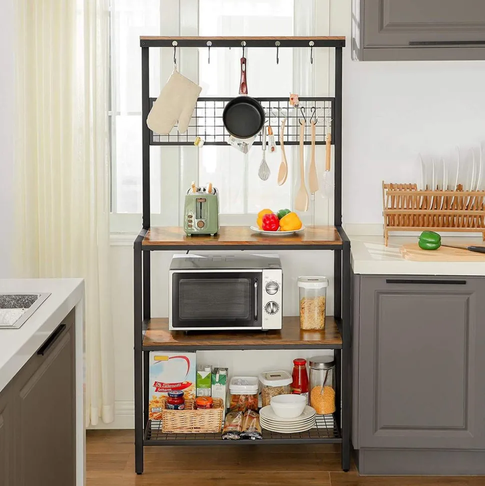 New SONGMICS Étagère cuisine industriel Brun Vintage Noir