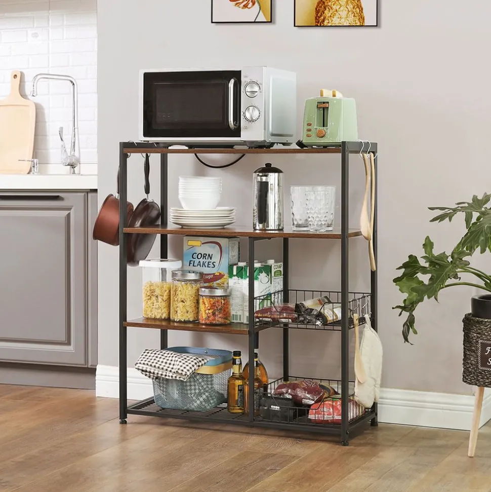 Clearance SONGMICS Étagère cuisine industriel Brun Vintage Noir