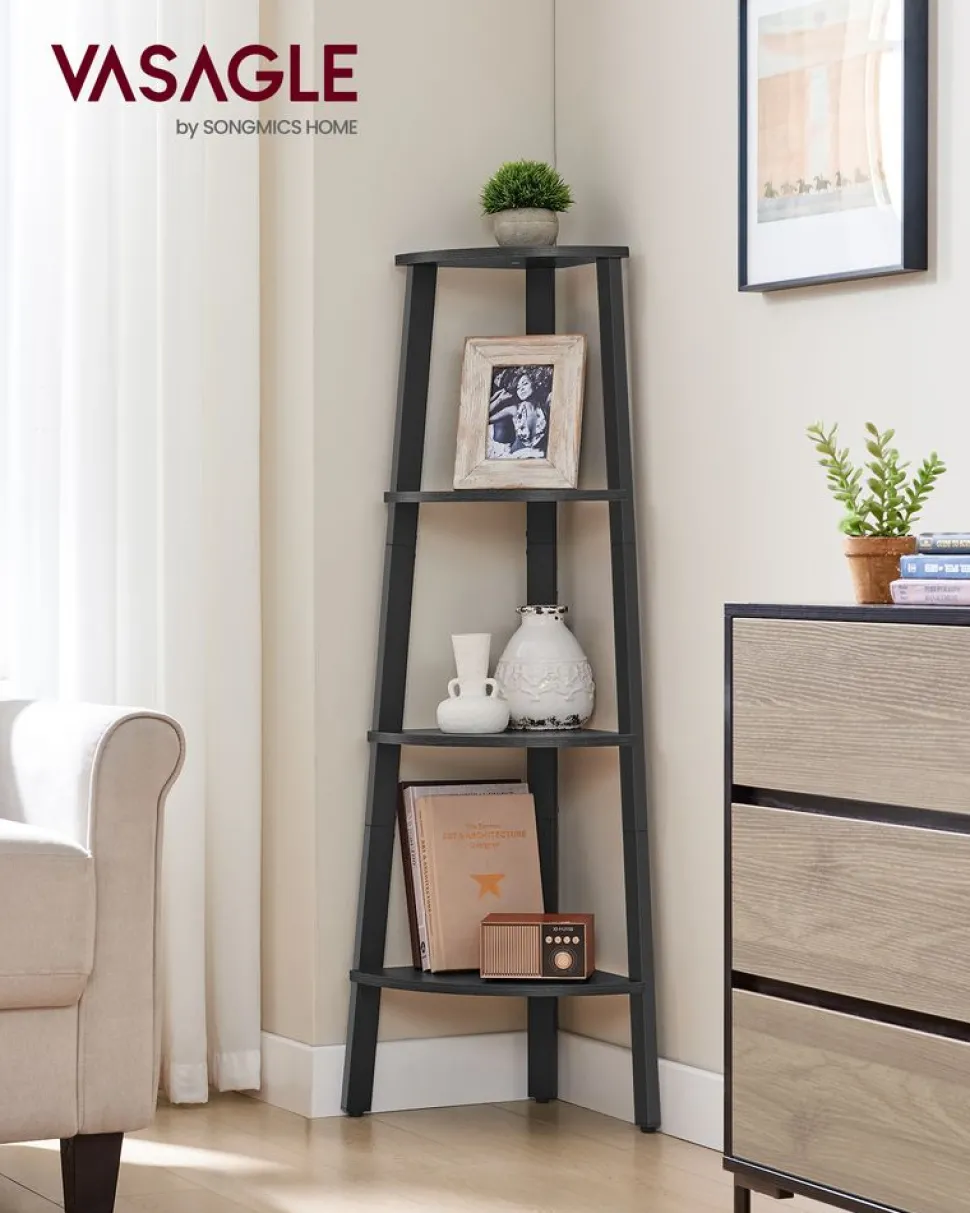 Store SONGMICS Étagère d’angle à 5 niveaux 31,9 x 31,9 x 156,4 cm structure en métal beige chêne