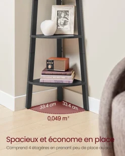 Store SONGMICS Étagère d’angle à 5 niveaux 31,9 x 31,9 x 156,4 cm structure en métal beige chêne