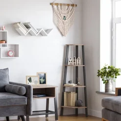 Store SONGMICS Étagère d’angle à 5 niveaux 31,9 x 31,9 x 156,4 cm structure en métal beige chêne