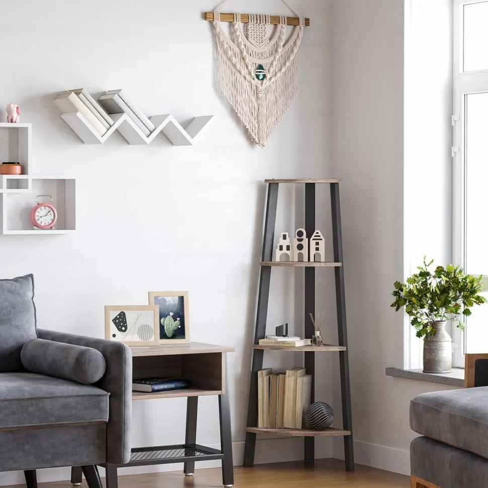 Store SONGMICS Étagère d’angle à 5 niveaux 31,9 x 31,9 x 156,4 cm structure en métal beige chêne