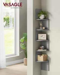 Outlet SONGMICS Étagère d'angle à 5 niveaux style boho chêne beige