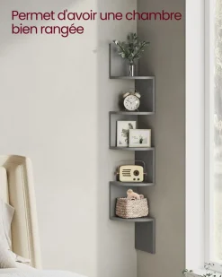 Outlet SONGMICS Étagère d'angle à 5 niveaux style boho chêne beige