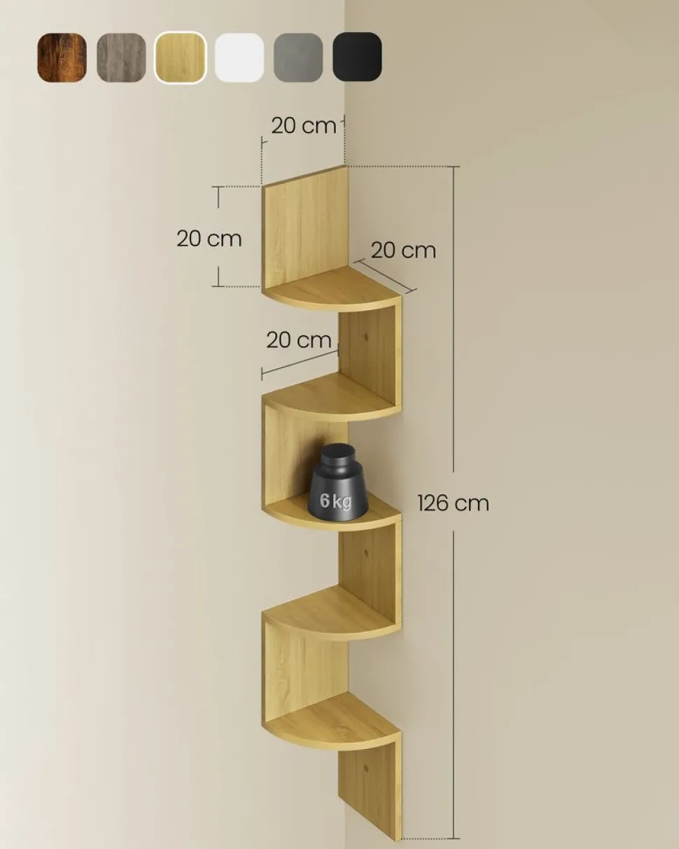 Outlet SONGMICS Étagère d'angle à 5 niveaux style boho chêne beige