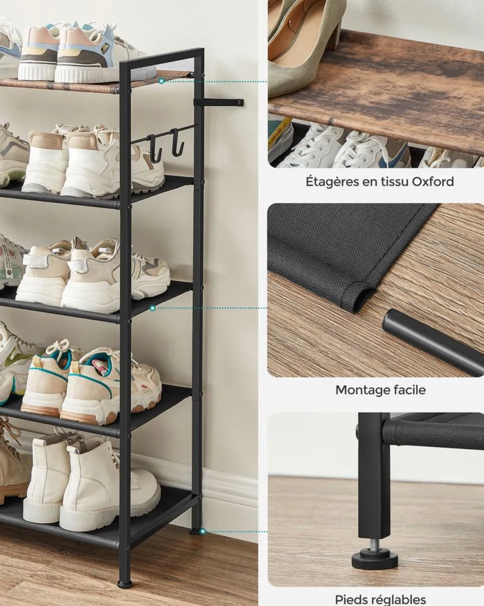 Clearance SONGMICS Étagère d'angle 5 niveaux avec cadre en acier chêne naturel et blanc mat Couleur Chêne Naturel + Blanc Mat