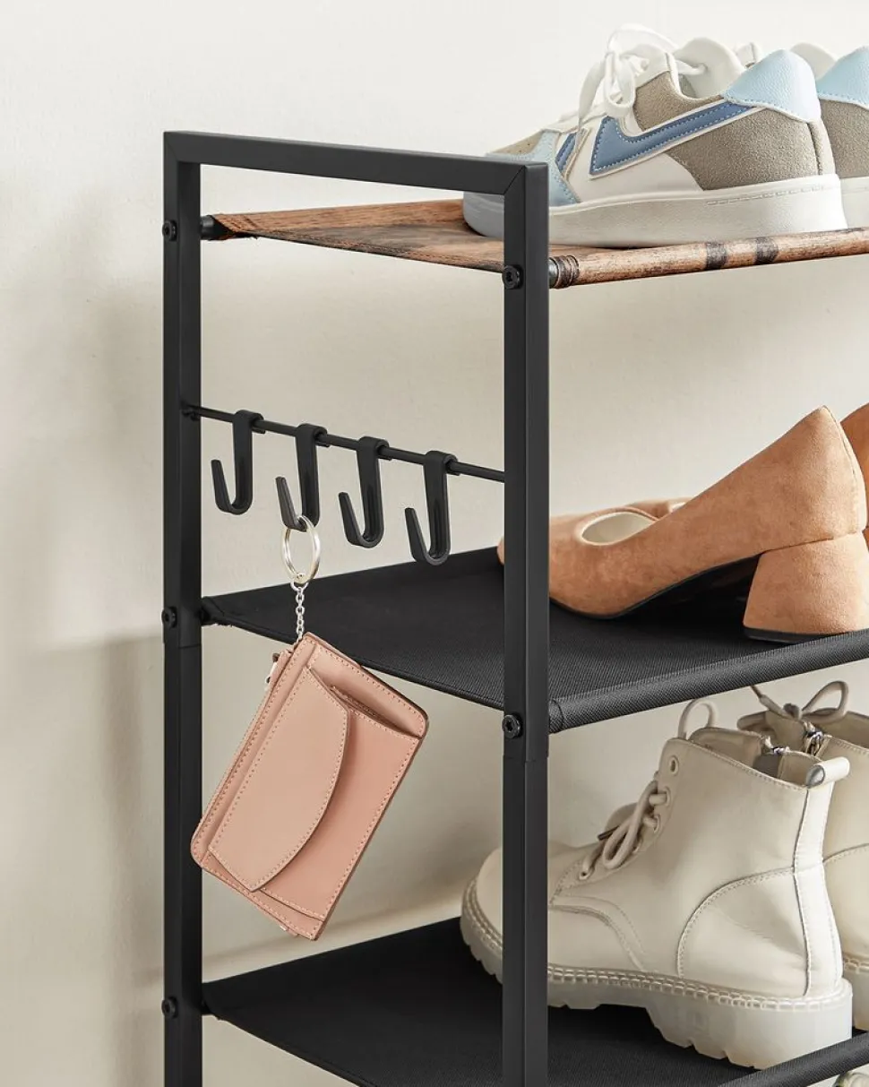 Clearance SONGMICS Étagère d'angle 5 niveaux avec cadre en acier chêne naturel et blanc mat Couleur Chêne Naturel + Blanc Mat