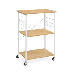 Flash Sale SONGMICS Étagère de cuisine à roulettes à 3 niveaux avec 6 crochets doré chêne et blanc nuage