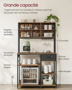 Best SONGMICS Étagère de cuisine avec multiprise marron rustique et noir d’encre