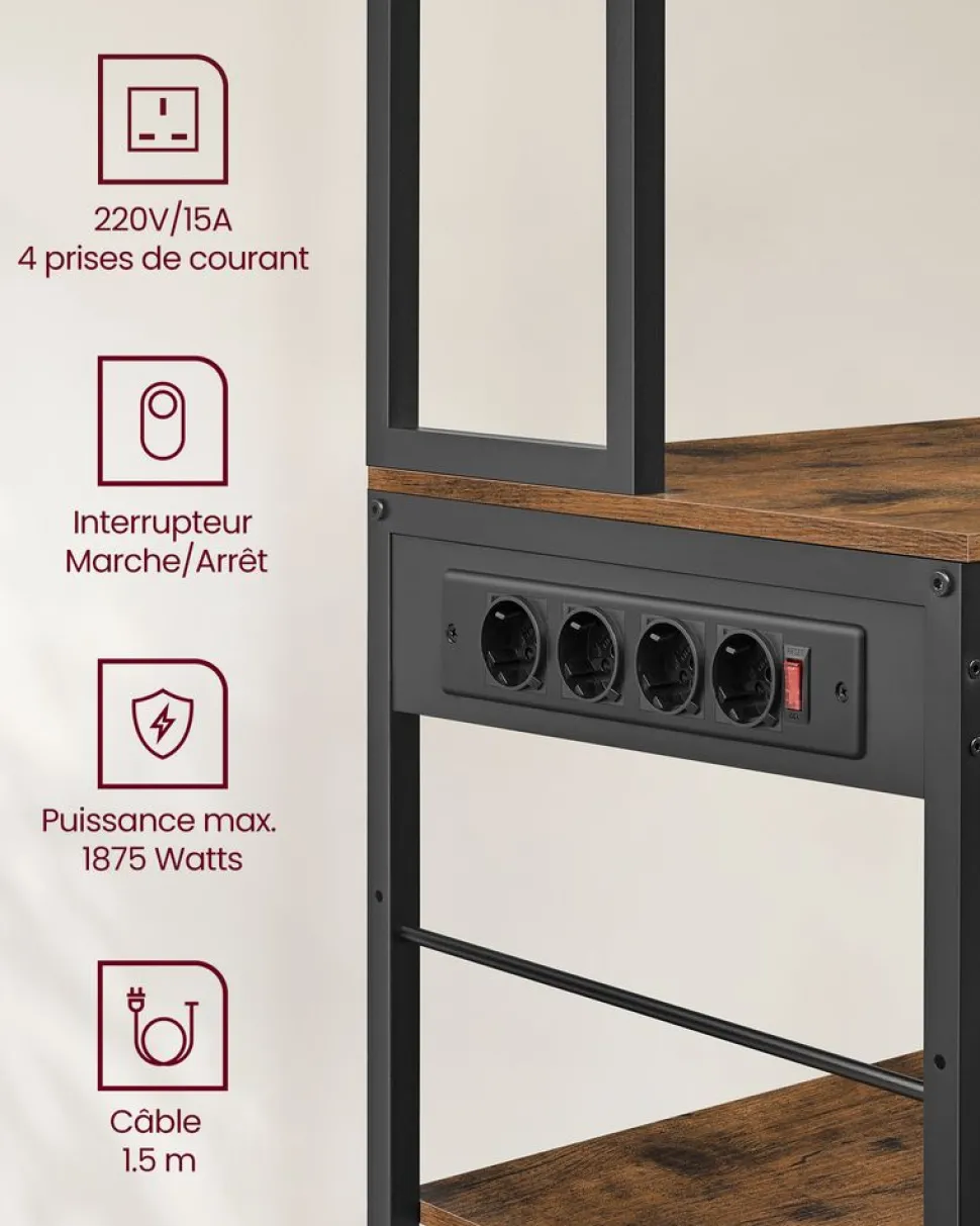 Best SONGMICS Étagère de cuisine avec multiprise marron rustique et noir d’encre