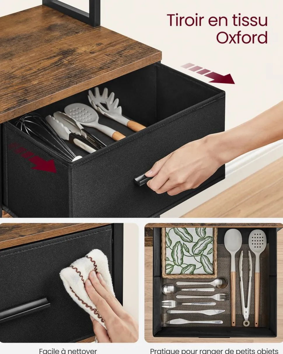 Best SONGMICS Étagère de cuisine avec multiprise marron rustique et noir d’encre