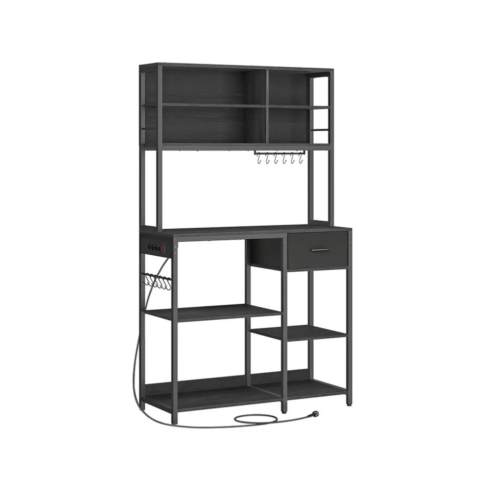 Best SONGMICS Étagère de cuisine avec multiprise marron rustique et noir d’encre