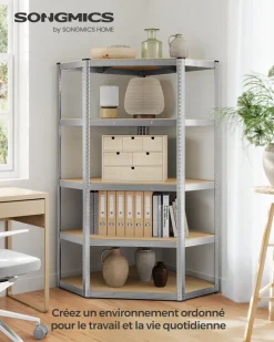 Shop SONGMICS Étagère de cuisine avec multiprise en acier marron rustique et noir d'encre