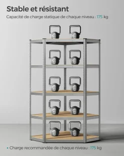 Shop SONGMICS Étagère de cuisine avec multiprise en acier marron rustique et noir d'encre