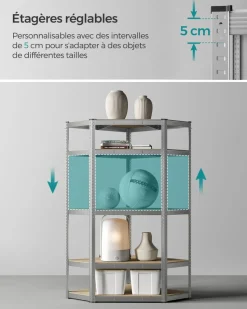 Shop SONGMICS Étagère de cuisine avec multiprise en acier marron rustique et noir d'encre