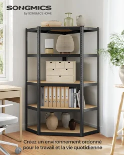 Shop SONGMICS Étagère de cuisine avec multiprise en acier marron rustique et noir d'encre