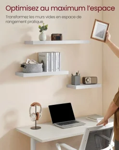 New SONGMICS Étagère murale 20 x 60 x 3,8 cm Blanc éRable